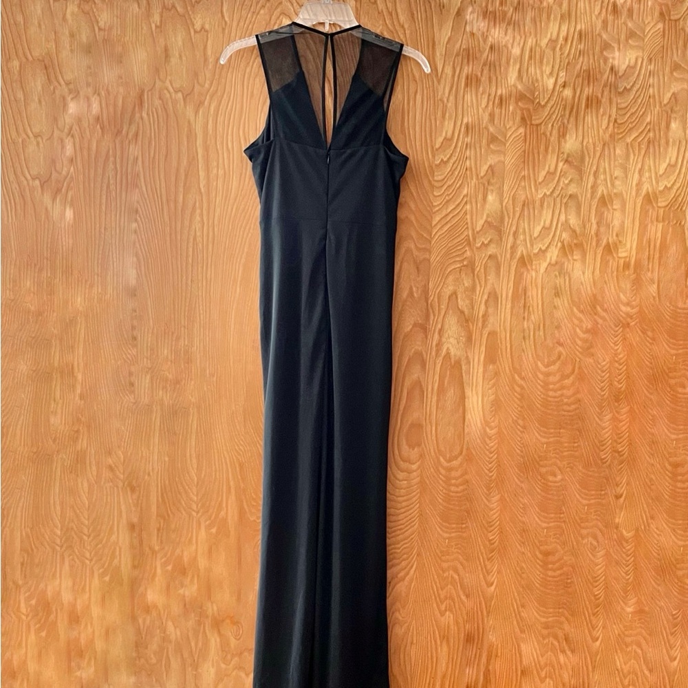 Parker Black evening gown, black sheath, mesh straps, front slit, size 2 - Picture 9 of 13